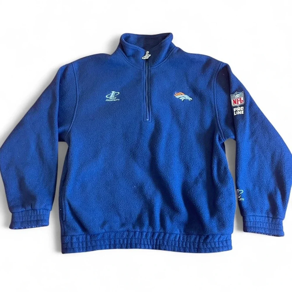 Vintage Denver Broncos NFL Pro Line Quarter-Zip Fleece Sweatshirt, Blue, Men's S
